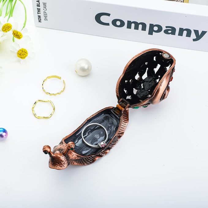 YU FENG 3.5inch Crystals Bejeweled Trinket Box Hand-Painted Brown Snail Animal Figurine Hinged Jewelry Box Collectible for Women Christmas Gift