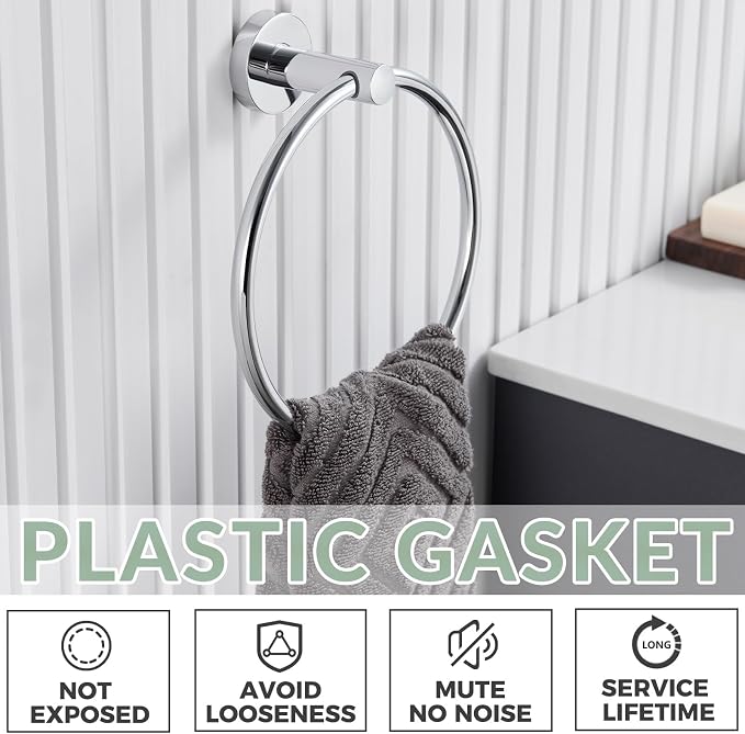 APLusee Hand Towel Ring for Bathroom Wall, Heavy Duty Stainless Steel Chrome Towel Holder, Wall Mounted