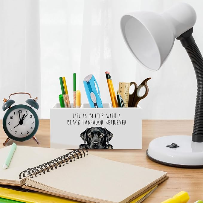 Black Labrador Retriever Dog Gifts Pen Pencil Holder for Desk, Funny Dogs Gift Office Desk Accessories, Life Is Better with a Black Labrador Pen Holders Organizer for Women Bathroom Decor