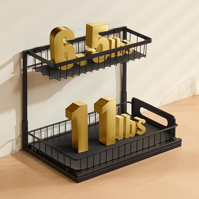 VEVOR 2 Tier Pull Out Cabinet Organizer(10.7"W x 14.2"D), Under Sink Organizer and Storage, Slide Out Drawer Cabinet Organizer, Wire Basket Sliding Storage, 12.5"Wx15.5"Dx13"H Install Size for Cabinet | Kitchen Slide Out Drawer Wire Basket Sliding Stor...