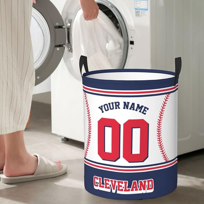 Custom Cleveland Laundry Hamper Personalized Laundry Basket Customized Name And Number Collapsible Storage Basket for Bedroom Bathroom Living Room Baseball Fan Gifts