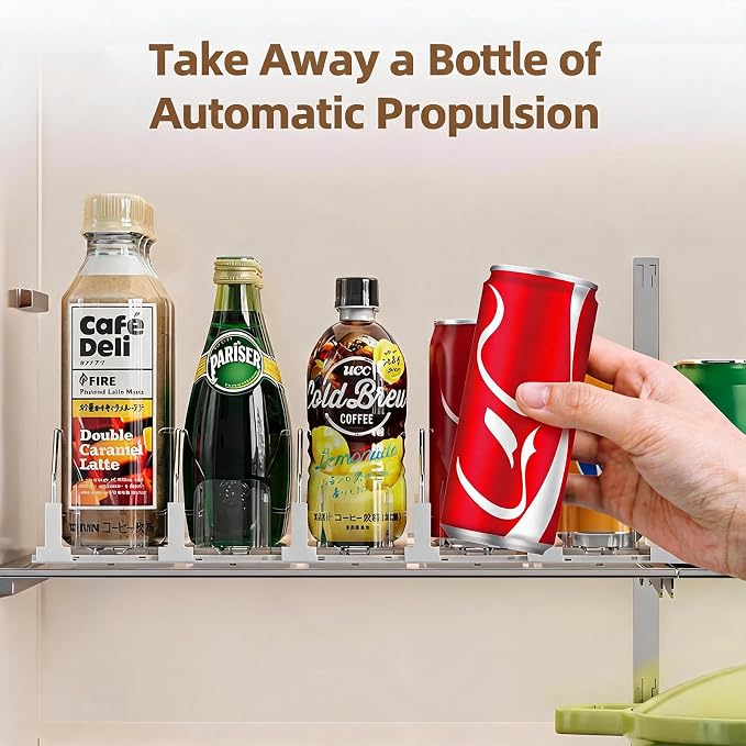 HIYOHIYO 3 Row Auto-Push Drink Organizer for Fridge, Depth 15" | Automatic Soda Can Dispenser, Adjustable Width, For Refrigerator Supermarket Shelf Storage