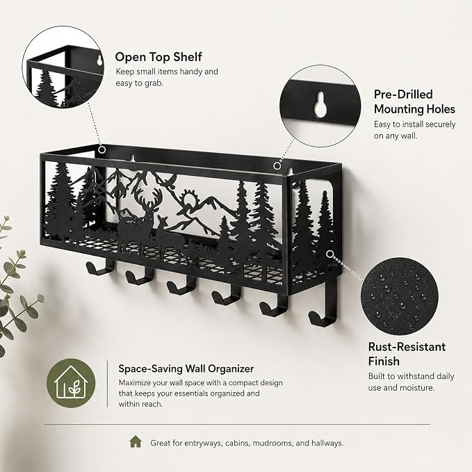 Deer Metal Wall Mail Organizer Wall Mounted Key and Mail Holder Mail Basket Hanging Mail Sorter and Key Organizer for Entryway Bedroom Bathroom Kitchen