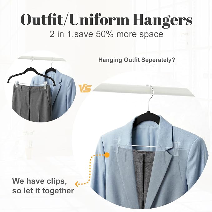HOUSE DAY Velvet Skirt Hangers 24 Pack, Black Velvet Pant Hangers with Adjustable Clips, Space Saving Slim Shorts Hanger, Heavy Duty Non Slip Clip Hanger for Pants, Skirts, Shorts