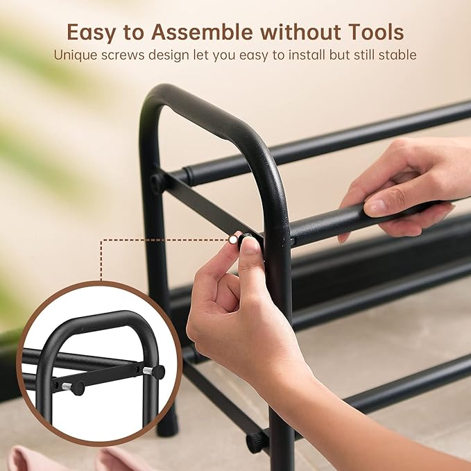 Gonfoam Shoe Rack for Closet, Expandable Shoe Organizer Storage Shelf, Adjustable Metal Free Standing Small Closet Shoe Rack for Entryway, Doorway (2-Tier Black)