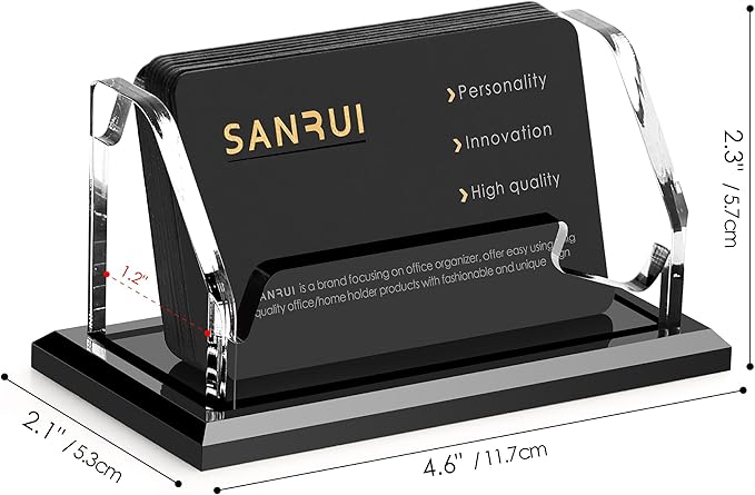 SANRUI Black Business Card Holder for Desk 1 Slot , Clear Acrylic Horizontal Name Card Stand for Women and Men, Desktop Organizer Display for Office Home Exhibition - 60 Card Capacity 1 Pack