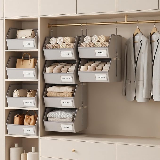 4-Tier Hanging Closet Organizer, Detachable Hanging Storage Shelves with Reinforced Side Panels, Hanging Closet Organizer for Clothes, Sweaters, Towels, Socks & Accessories, Gray