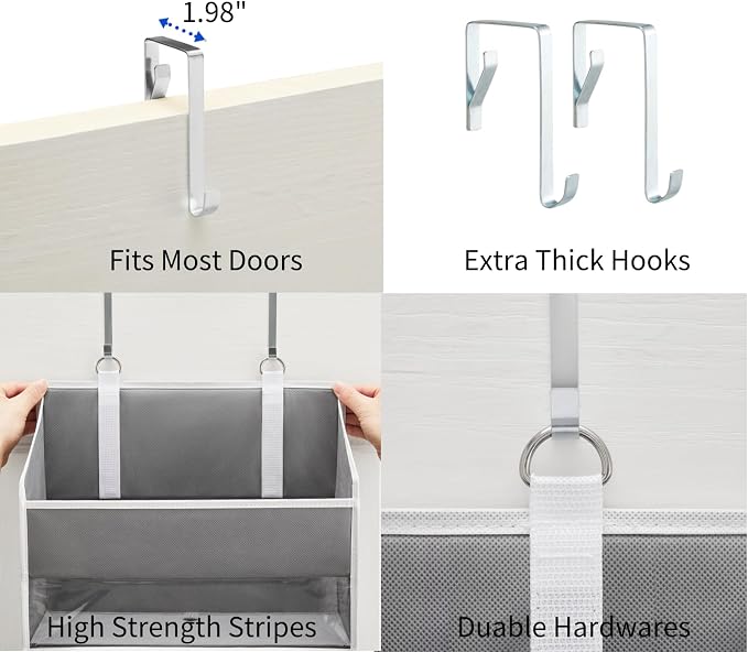 5 Tiers Over The Door Organizer Hanging - EXTRA THICK & 50lbs HUGE CAPACITY, 10 Side Mesh Pockets Over The Door Shoe Organizer, for Closet, Diaper Organizer, Bedroom, Bathroom,Nursery (Grey, 1pc)