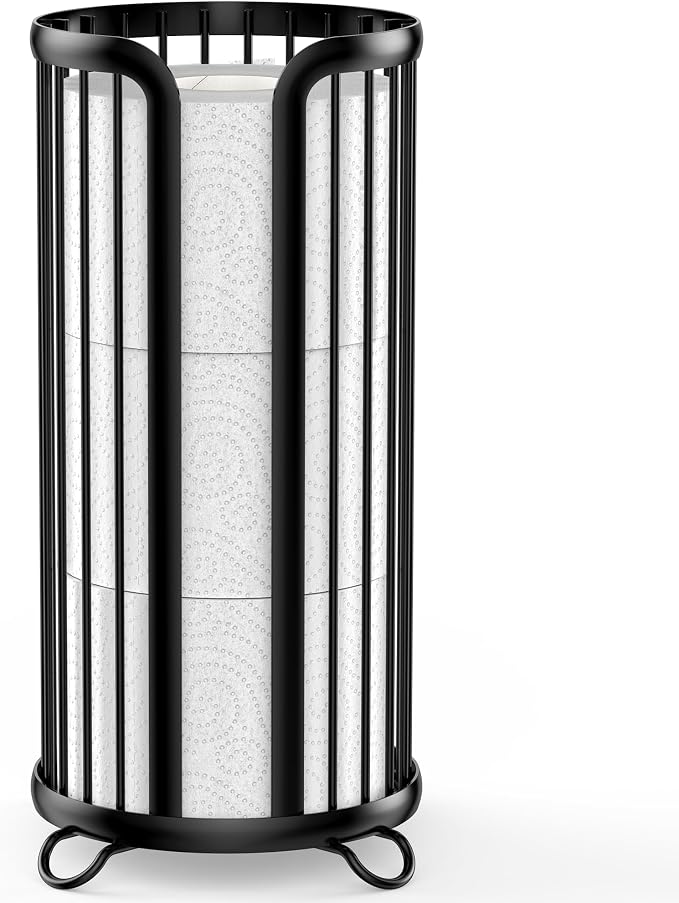 Bunoxea Toilet Paper Holder Stand, Freestanding Toilet Paper Storage,Black | Waterproof Raised Feet,Rustproof,Fit 3 Mega Rolls,No Drilling No Assemble,Minimalistic Storage,Space-saving Renter Friendly