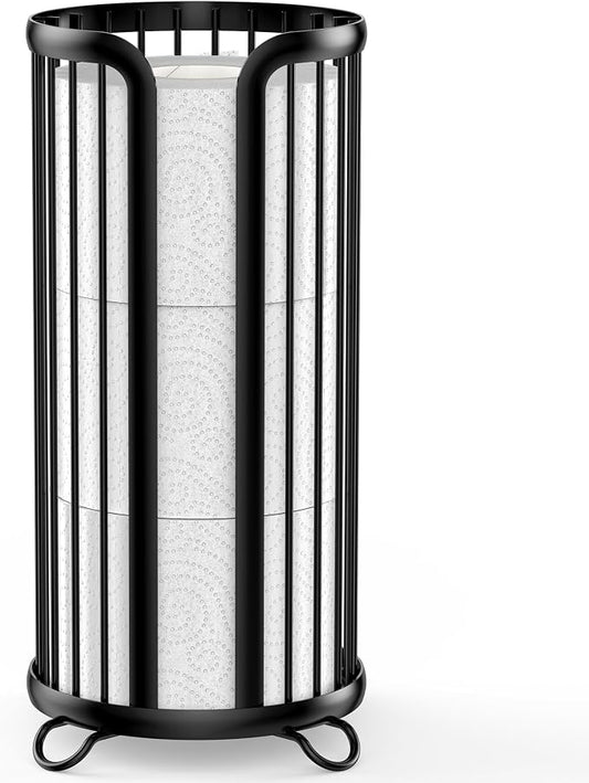 Bunoxea Toilet Paper Holder Stand, Freestanding Toilet Paper Storage,Black | Waterproof Raised Feet,Rustproof,Fit 3 Mega Rolls,No Drilling No Assemble,Minimalistic Storage,Space-saving Renter Friendly