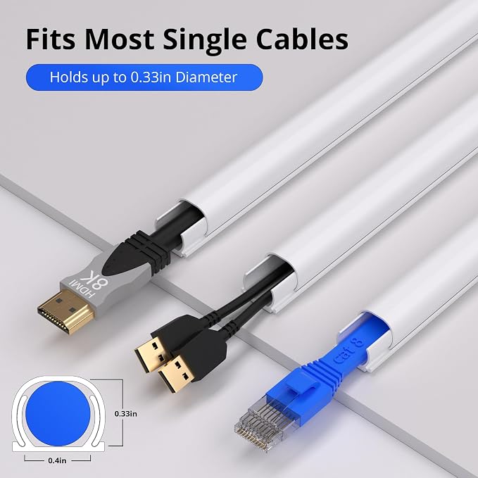 ZhiYo 85in Cord Hider for One Wire, Self-Adhesive Cord Covers for Wires on Wall, Paintable TV Cable Hider Wire Covers for Cords, White Cable Management Raceway Channel, 6X L14in, W0.5in H0.4in
