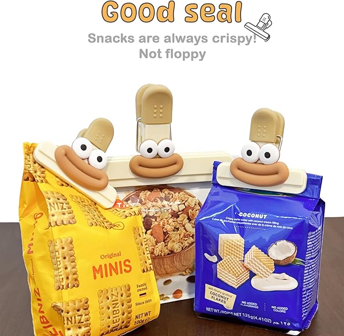 6 Pack Chip Bag Clips, Plastic Bag Clips for Chips Food Storage Cute Heavy Duty Seal (3 Large+3 Small)