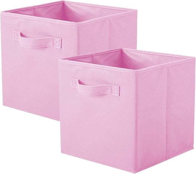 PowerKing Collapsible Storage Cubes with Handles, Fabric Foldable Bins for Closet Shelves, Durable Organization Storage Bins, 10.5'' x 11'' x 10.5'', 2 Pack, Pink
