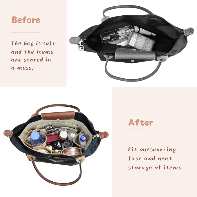 Lckaey Organizer Insert For Long Champ Le Pliage Purse organizer Premium Felt 1012-30khaki-S