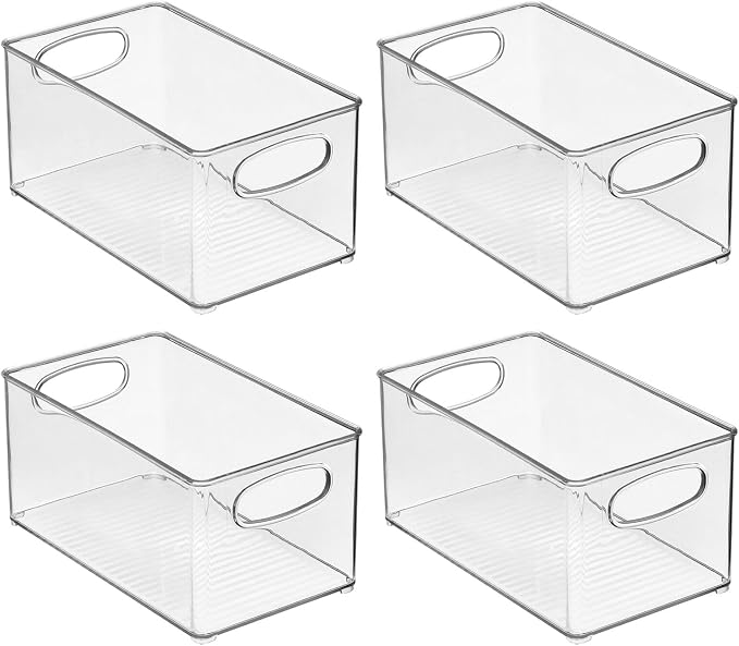mDesign Plastic Kitchen Organizer - Storage Holder Bin with Handles for Pantry, Cupboard, Cabinet, Fridge/Freezer, Shelves, Counter - Holds Canned Food, Snacks - Ligne Collection - 4 Pack - Clear