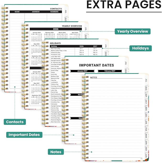 Planner 2026-2027, Hardcover Monthly and Weekly Academic Planner July 2026 - June 2027, Teacher and Student Calendar Agenda Book with Tabs, A5 (6.3" x 8.5"), Ideal for School and Office, Cat Beach