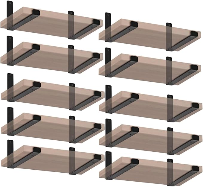 20 Pack - 5.5" L x 4" H x 1.5" W J Lip Shelf Brackets Rustic Farmhouse Iron Wall Floating Shelf Bracket Metal Shelf Bracket Industrial Shelf Supports with Screws Black