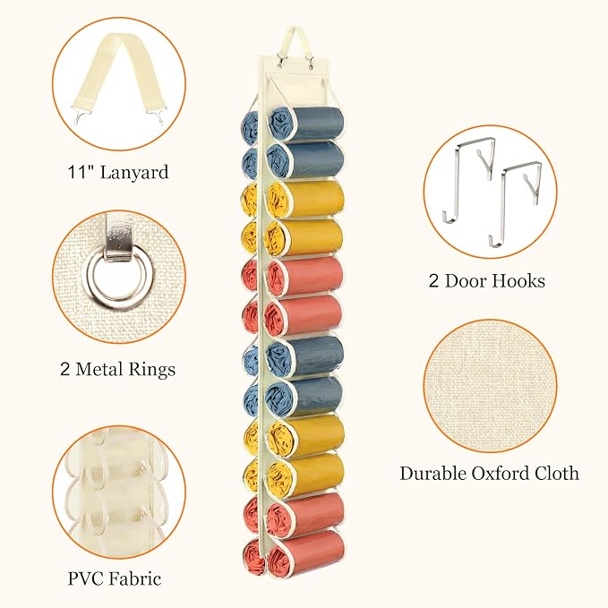 Lirex Scarf Storage Organizer with 24 Pockets, Yoga Legging Storage Organizer for Family Closet Bedroom, Cream White