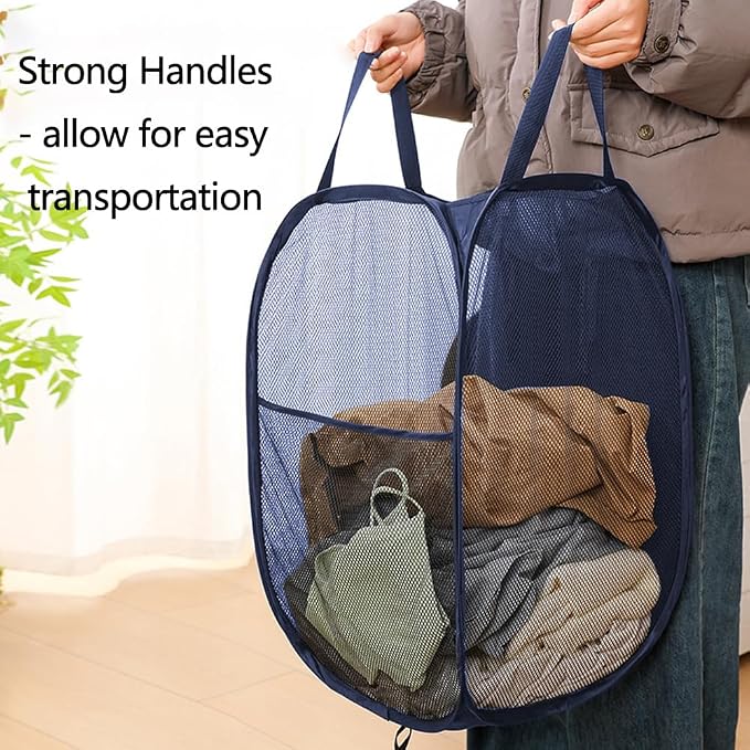 Collapsible Laundry Baskets Mesh Pop Up Laundry Basket Portable Laundry Hamper, Foldable Clothes Basket Storage Hampers (Blue - 2 Pack)
