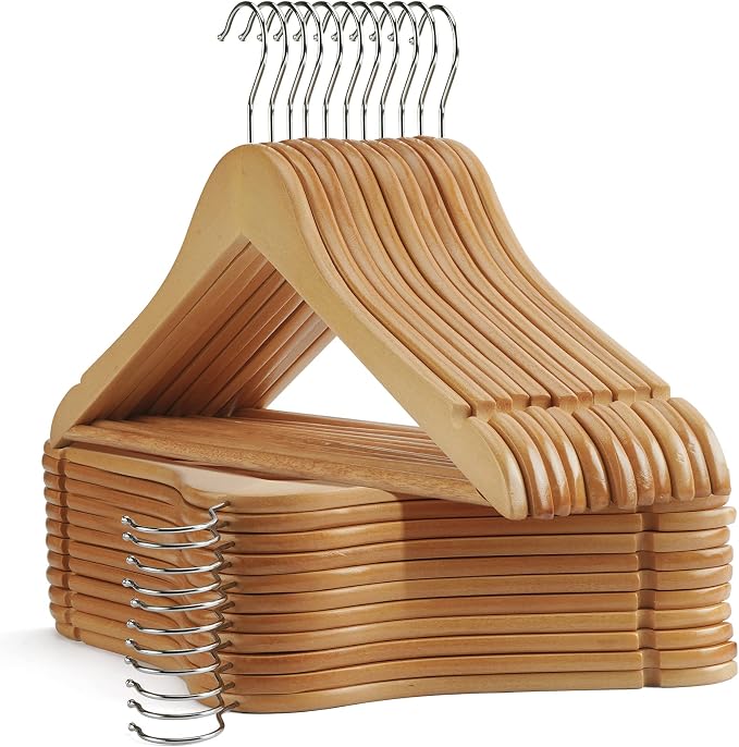 Wooden Hangers 30 Pack,Clothes Hanger for Daily Used,Smooth Finish Wood Hangers with Precisely Cut Notches,Coat Hangers, Heavy Duty Hanger for Shirt Suit Dress (Natural)