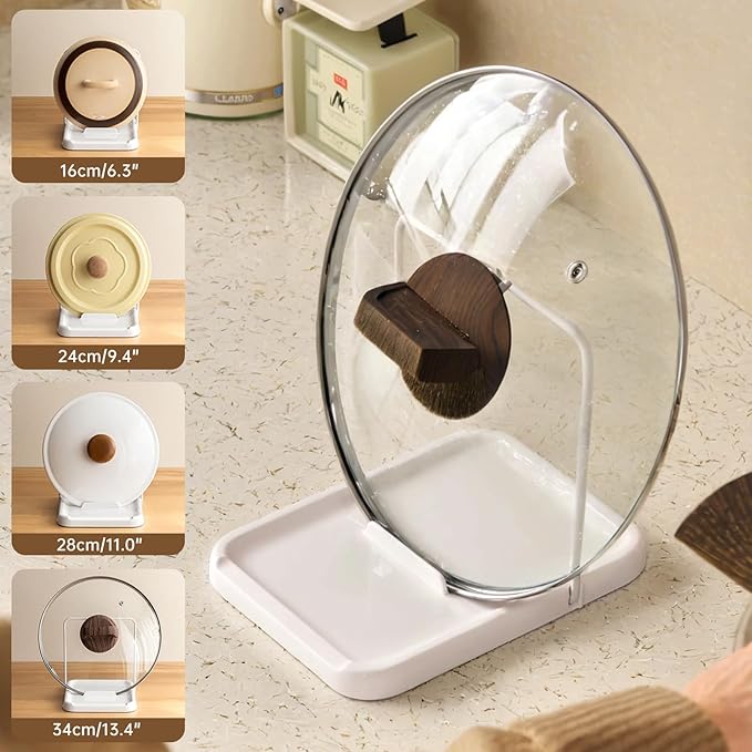 PAVSTINE Pot Lid Holder with Spoon Rest, Foldable, White | Foldable for Compact Storage, Nonslip Pads Prevent Sliding, Holds Lids & Cooking Utensils, Fits Kitchen Counter & Stove Top