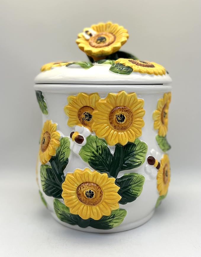 ACK 3-D Sunflower Hand Painted Cookie Jar, 83076