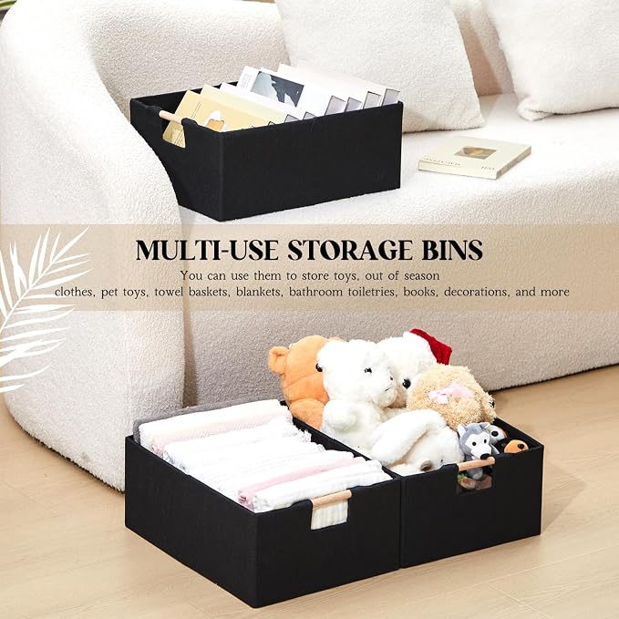 Cinnvoice 1 Pack Fabric Storage Bins for Closet Shelves, 15 x 10.6 x 6 Inch Black Rectangle Wardrobe Organizer with Handle, Collapsible Shelves Storage Basket for Sorting Clothes and Toy