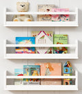 Harwaya White Wall Bookshelf for Kids Room, 24 Inch Toddler Nursery Bookshelf Wall Mounted for Baby Boy Girl Bedroom, Floating Childrens Book Shelves with Hanging Rod for Books - Set of 3