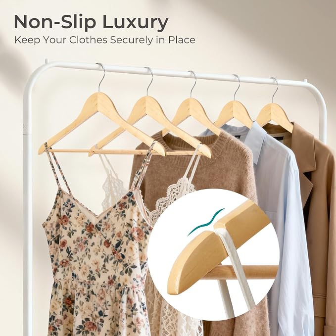 HOUSE DAY Premium Wooden Hangers 50 Pack - Heavy Duty & Durable Coat Hanger | Natural Wood Suit Hangers, 360° Swivel Hook & Pant Bar, Ideal for Jackets, Dresses, Shirts, Perfect for Closet Organization