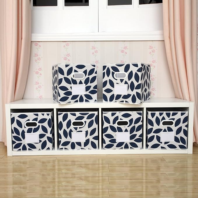 MAX Houser 6 Pack Foldable Fabric Storage Bins with Handles - Ideal for Closet Organization, Bedroom （Blue, 12"x12"x12"）