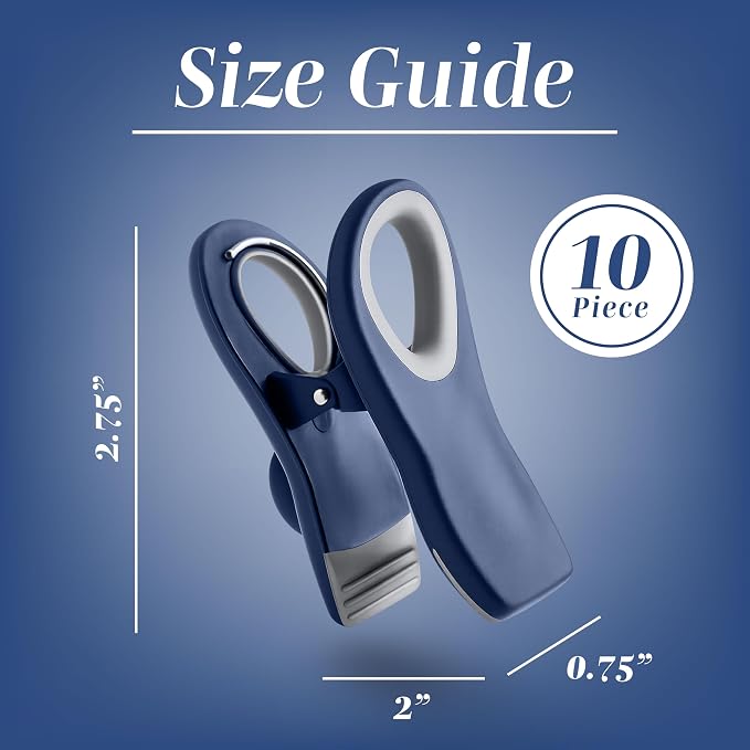 COOK WITH COLOR Bag Clips with Magnet- Food, Chip, Bag Clips for Food Storage with Airtight Seal Grip for Bread, Snack Bags and Food Bags (Blue Ombre, Pack of 10)