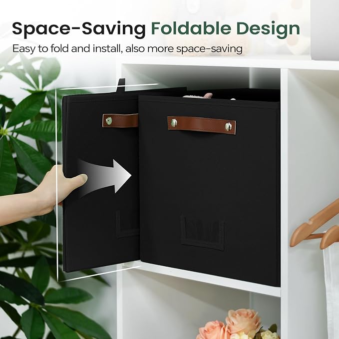 FinishingBo 6-Pack Storage Cubes with Handles & Label Holders Basket, Closet Cube Home Organizer Bins(Black, 13 x 13 x 13 inch)