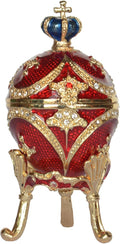 Faberge Egg Trinket Box - Easter Egg Collectible, Jewelry Box Hand Painted Decorative Box with Hinged Lid Ring Earring Holder (Red)