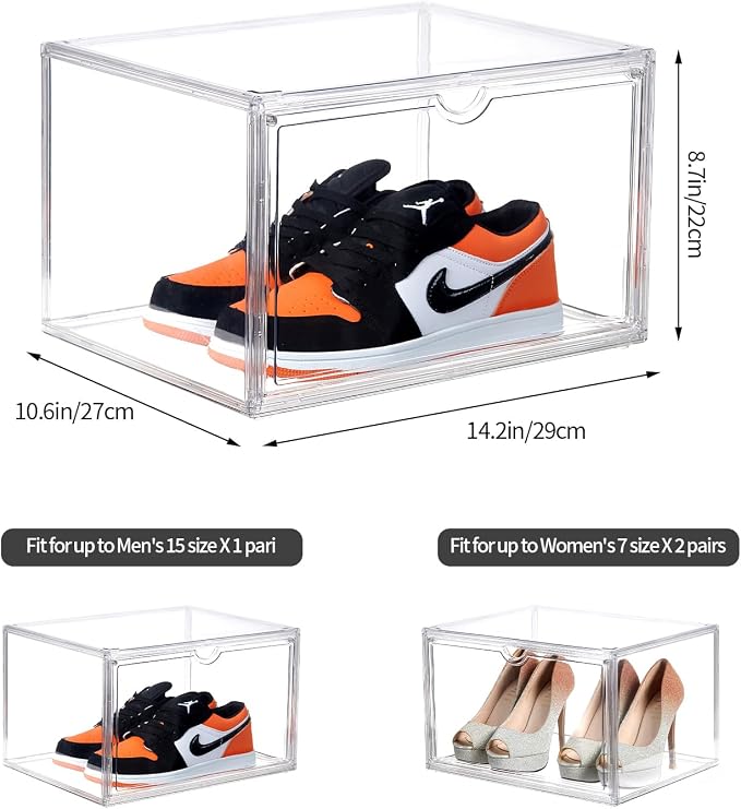 Sneaker Shoe Display Case,Shoe Box with Clear Magnetic Door,Thicken & Sturdy Organizer Containers Stackable,Fit Shoe Size Up to US 14 (X-Large) (X-Large-3pack)