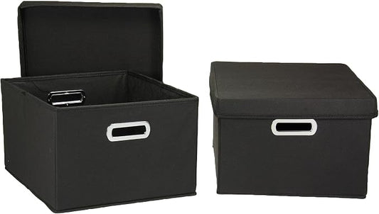 Household Essentials Fabric Storage Boxes with Lids and Handles, Black