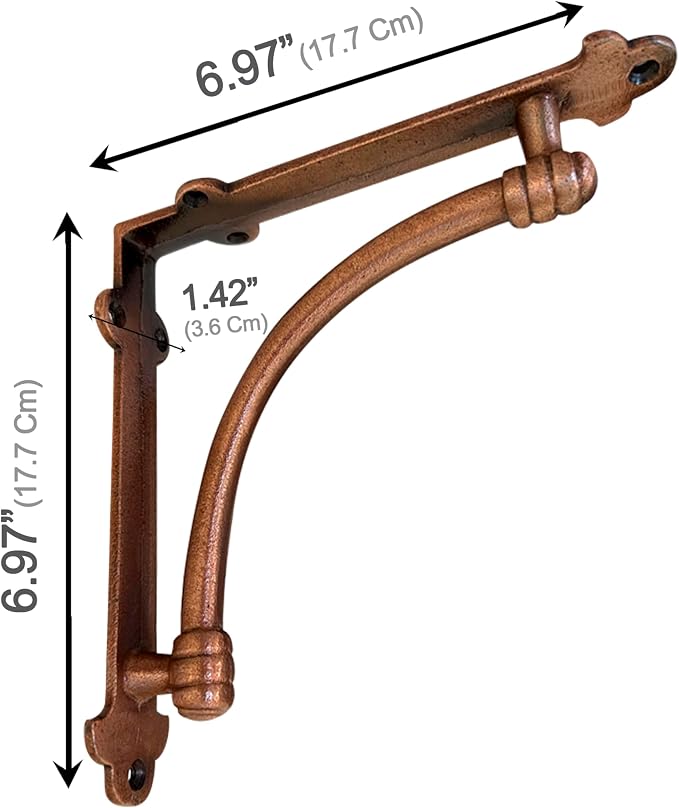 NACH Decorative Shelf Brackets, 2 Pack of 7.25 x 1.6 x 7.25 inch Copper Cast Iron Shelf Brackets - Decorative Brackets for Mounting - Industrial Style Brackets