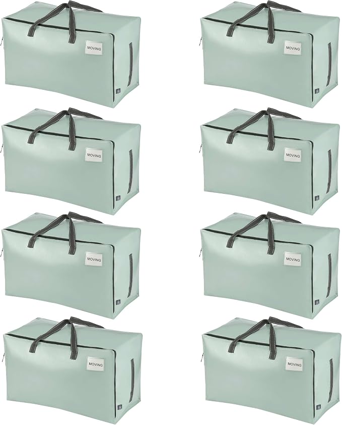 VENO 8 Pack Extra Large Heavy Duty Moving Bags with Wide Opening & Reinforced Handles, Reusable Storage Tote Bags with Strong Zippers for Clothes, College Dorm Essentials & Moving Supplies