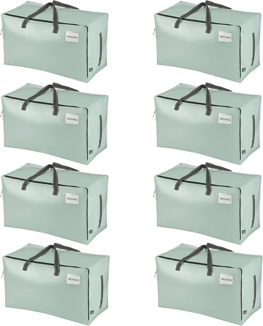VENO 8 Pack Extra Large Heavy Duty Moving Bags with Wide Opening & Reinforced Handles, Reusable Storage Tote Bags with Strong Zippers for Clothes, College Dorm Essentials & Moving Supplies