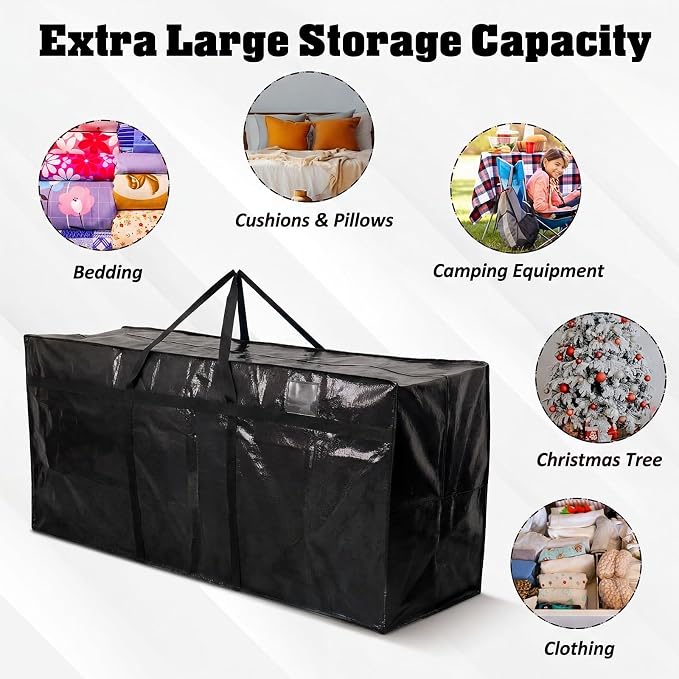 4 Pcs 169 Gallon Extra Large Moving Bags Heavy Duty Storage Bag with Strong Zipper Handle Foldable XXL Jumbo Storage Tote Packing Moving Box for College Dorm Travel Cloth Duffle (Black)