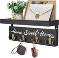 buways Key Holder for Wall Decorative, Rustic Wooden Key Hanger for Wall with 4 Double Key Hooks, Farmhouse Key Holder Rack and Mail Organizer for Home Entryway Decor(Black)