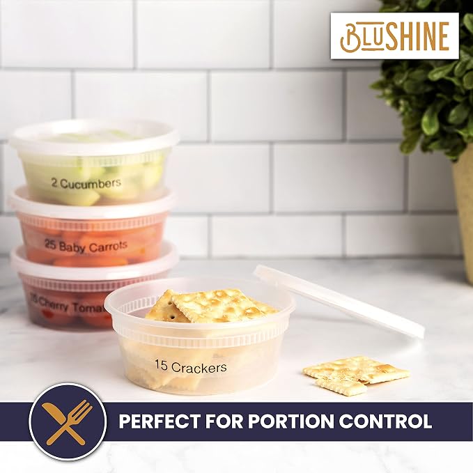 BluShine Deli Containers with Lids, Plastic Food Storage Containers | 8 oz, 40 sets Small Plastic Deli Food Storage Containers with Airtight Leak Proof Lids, Reusable, Microwave and Freezer Safe