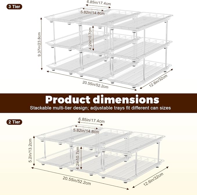 Cat Food Can Organizer, 3-Tier Adjustable | Modular, For Pantry & Fridge, Fits 3oz & 5oz Cans, Clear, Soup Cans Storage