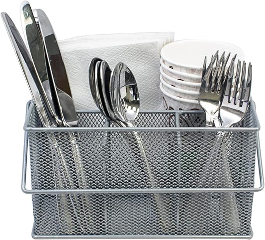 Sorbus® Utensil Caddy — Silverware, Napkin Holder, and Condiment Organizer — Multi-Purpose Steel Mesh Caddy—Ideal for Kitchen, Dining, Entertaining, Tailgating, Picnics, and much more (Silver)