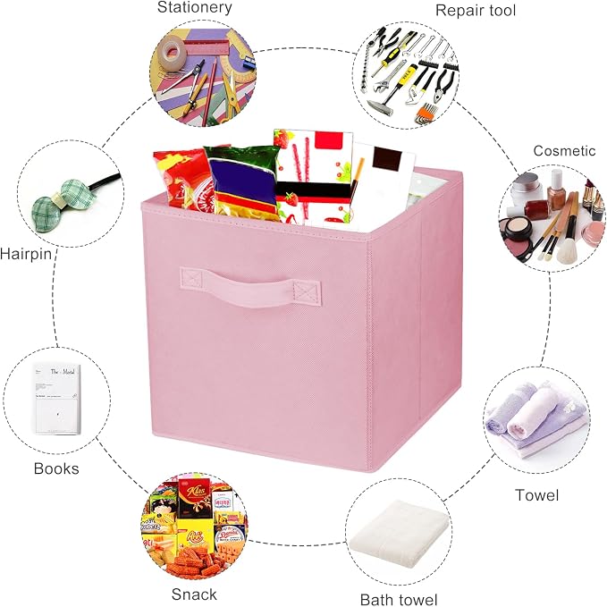 2 Pcs Storage Cubes, 10.5 Inch Collapsible Storage Bins, Fabric Foldable Bins for Organization, Durable Storage Bins for Closet, Shelves, Offices (Pink)