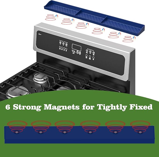 30 Inch Silicone Stove Top Shelf Magnetic for Kitchen, Strong Magnetic Heat Resistant Spice Rack Organizer for Over Stove Oven - (Navy Blue)