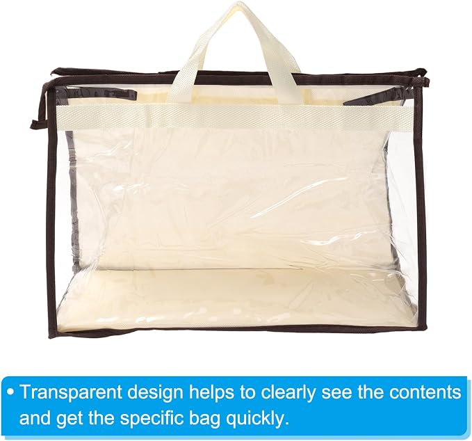 PATIKIL Handbag Dust Bags, 2 Pack Clear Purse Storage Organizer M Size PVC Dustproof Handbag Cover Transparent Purse Protector, Beige