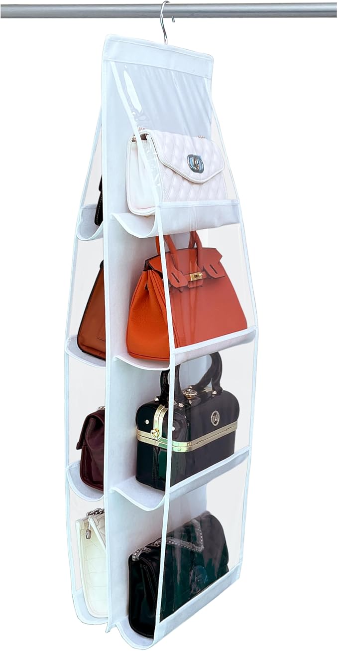 purse organizer, NEW improved Larger, purse organizer for closet, Heavy Duty Hooks, purse storage, Durability Material, handbag organizer, holds bigger bags, closet organizer, White-1Pack