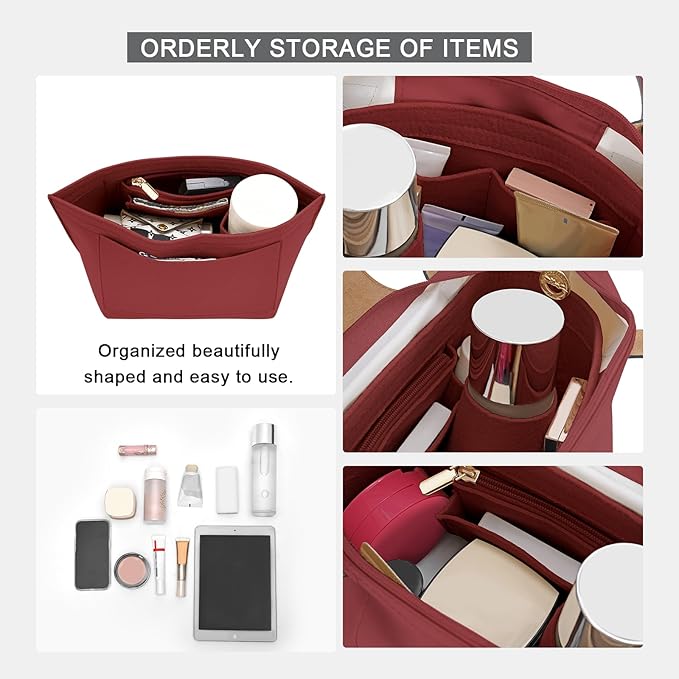 LOUKAYCCI Felt Purse Organizer Insert for Longchamp Le Pliage L Handbag Insert (Vine Red, Large)