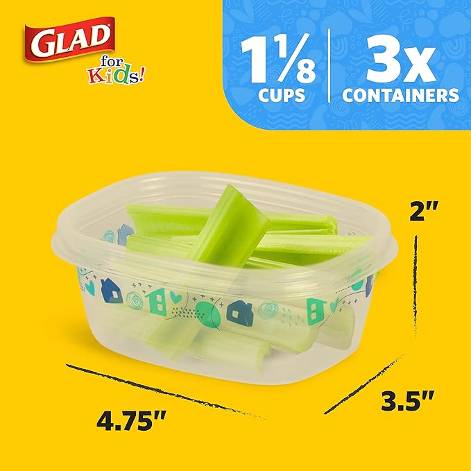 Glad for Kids GladWare Back to School Food Storage Containers with Lids, BPA Free Plastic Variety Pack Rainbow Patterns for Kids Lunches and Snacks, Microwave Freezer Dishwasher Safe, 26 Piece Set