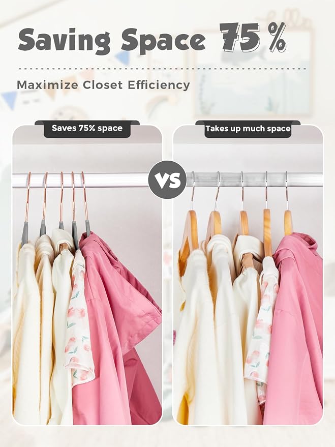 Smartor Kids Velvet Hangers 50 Pack, 14 Inch Premium Non Slip Kids Felt Hangers for Closet, Space Saving Toddler Clothes Hanger for Youth's Childrens' Clothes (Rose Gold Hook)- Grey